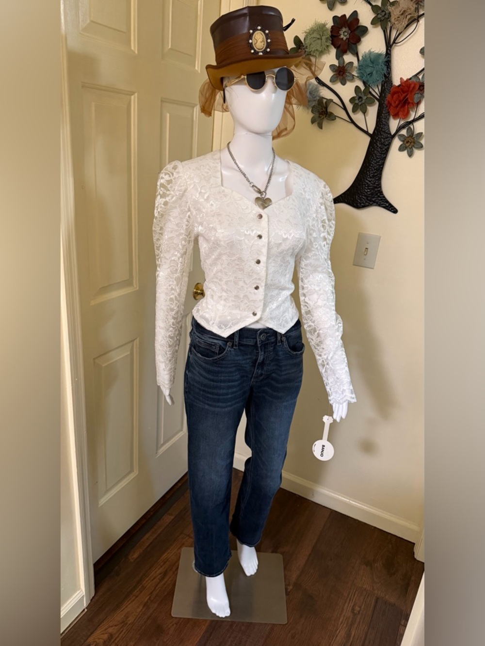 Vintage White Lace Button-Front Victorian Inspired Blouse NWT